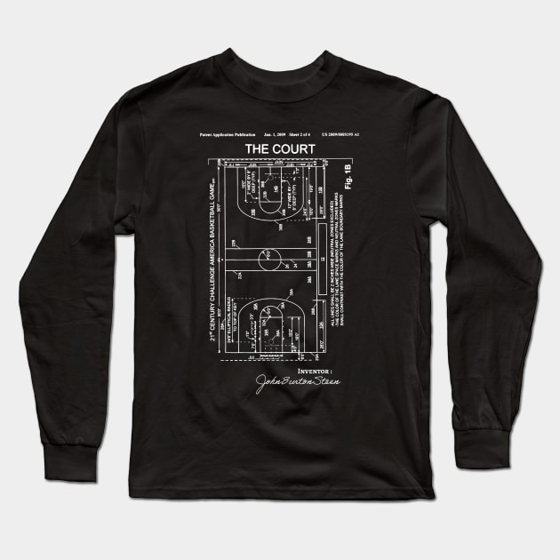 Basketball Court Patent - basketball court Patent Illustration - Basketball blueprint Long Sleeve T-Shirt by Anodyle